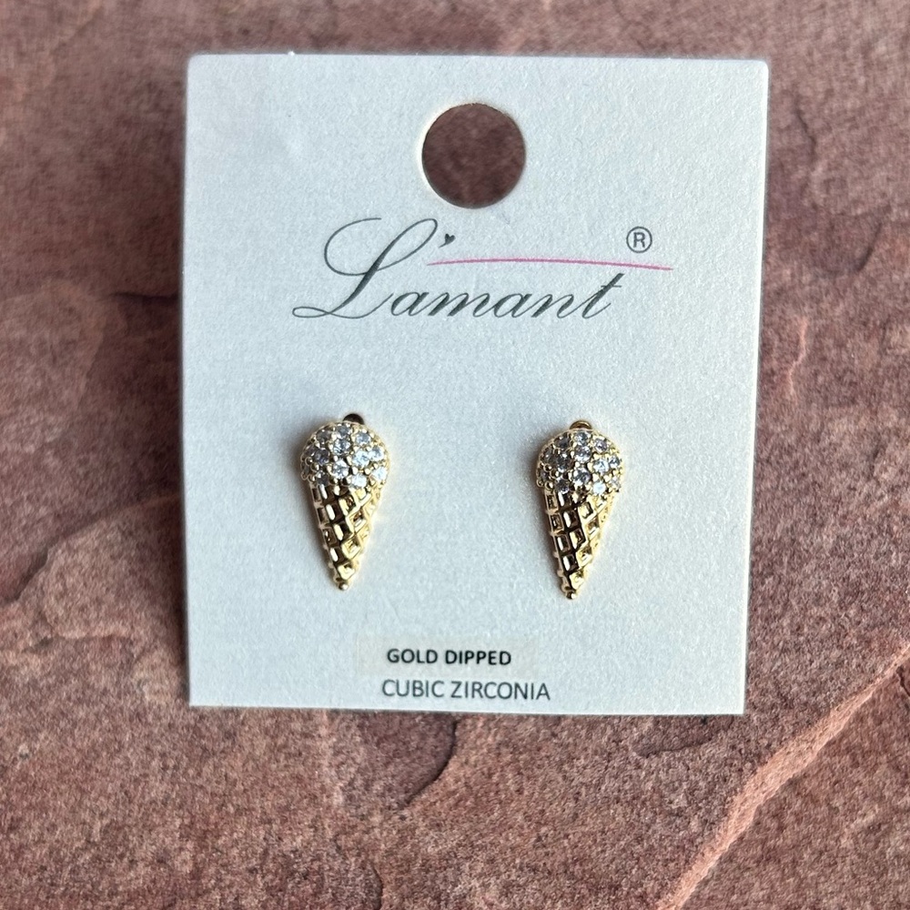 Gold Dipped Ice Cream Cone Stud Earrings NWT